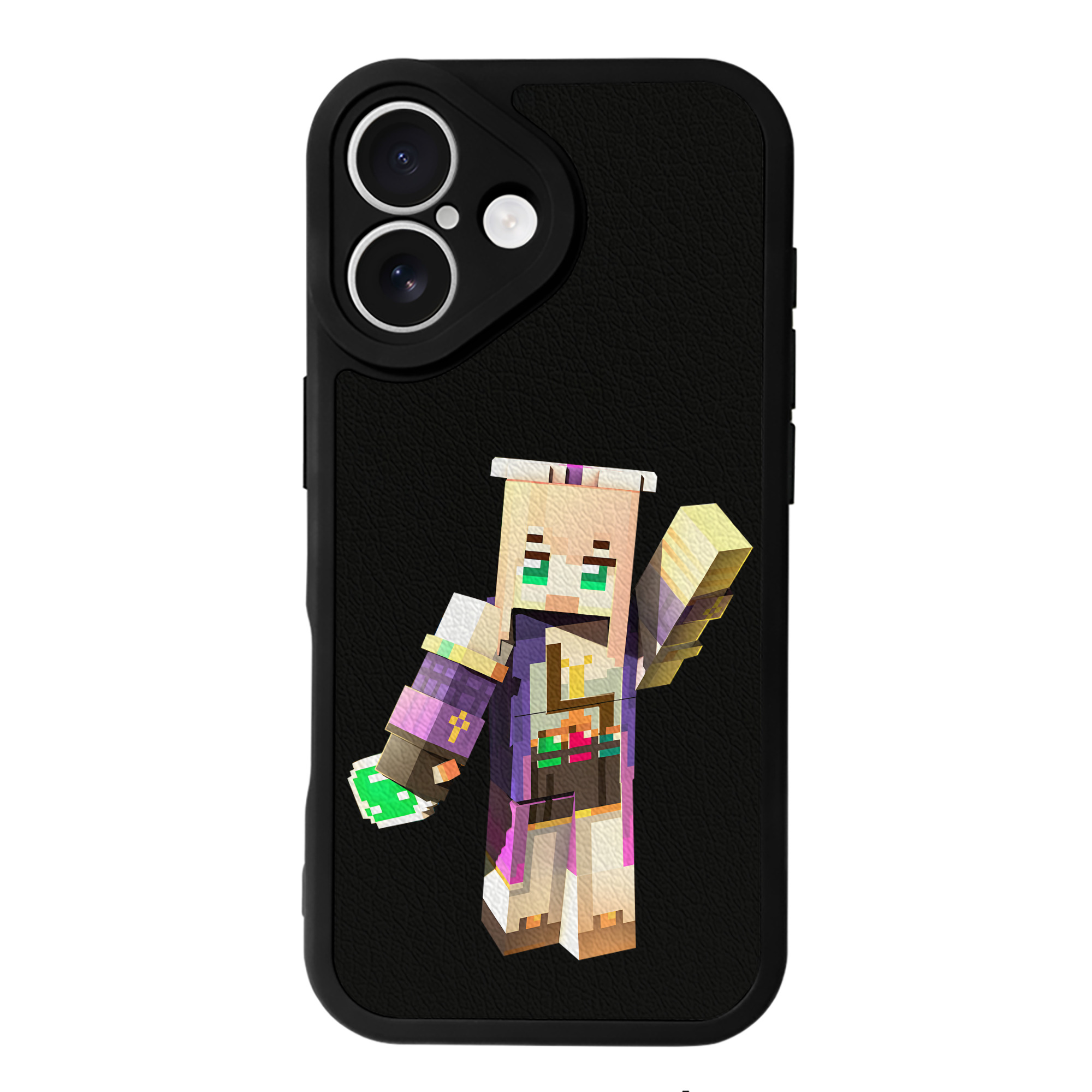 （画像用） マインクラフト ブロックの世界 Minecraft MC Block world 【iPhone 16シリーズ対応】シリコンスマホケース（レザー調） 材質：シリコン